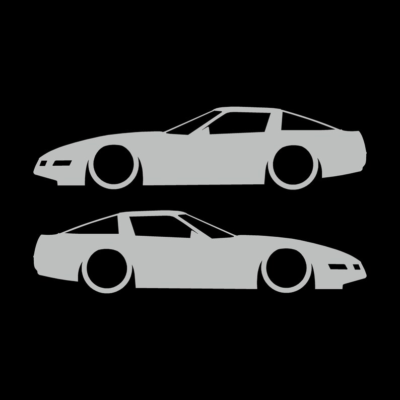 Set Of 2 Lowered Car Silhouette Decal Stickers For Chevrolet Corvette C4 Coupe Light Grey