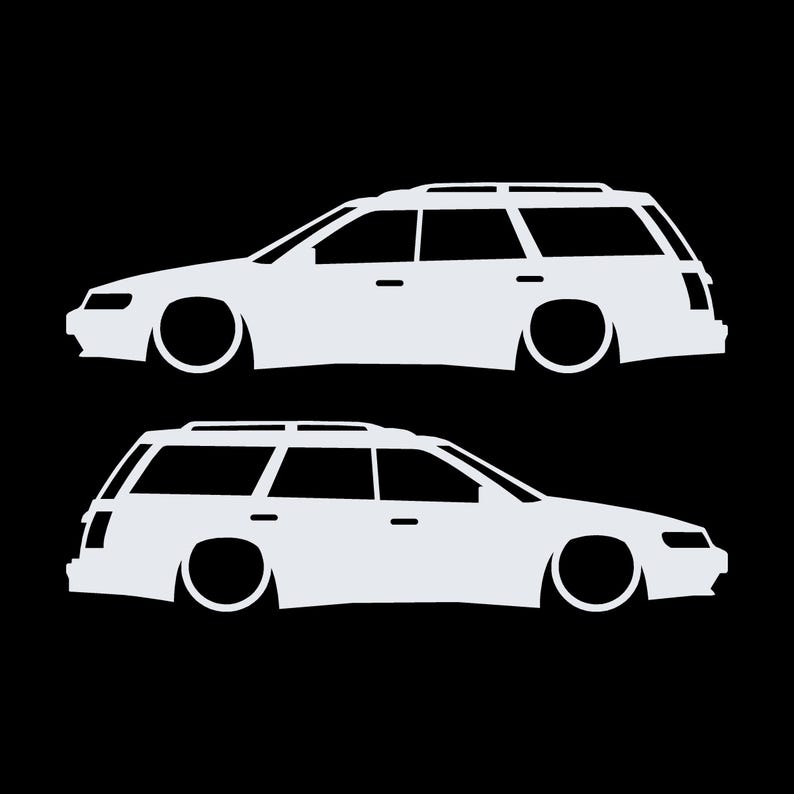 Set mit 2 Aufklebern für tiefergelegte Fahrzeuge für Subaru Legacy 1st Gen Wagon Weiß