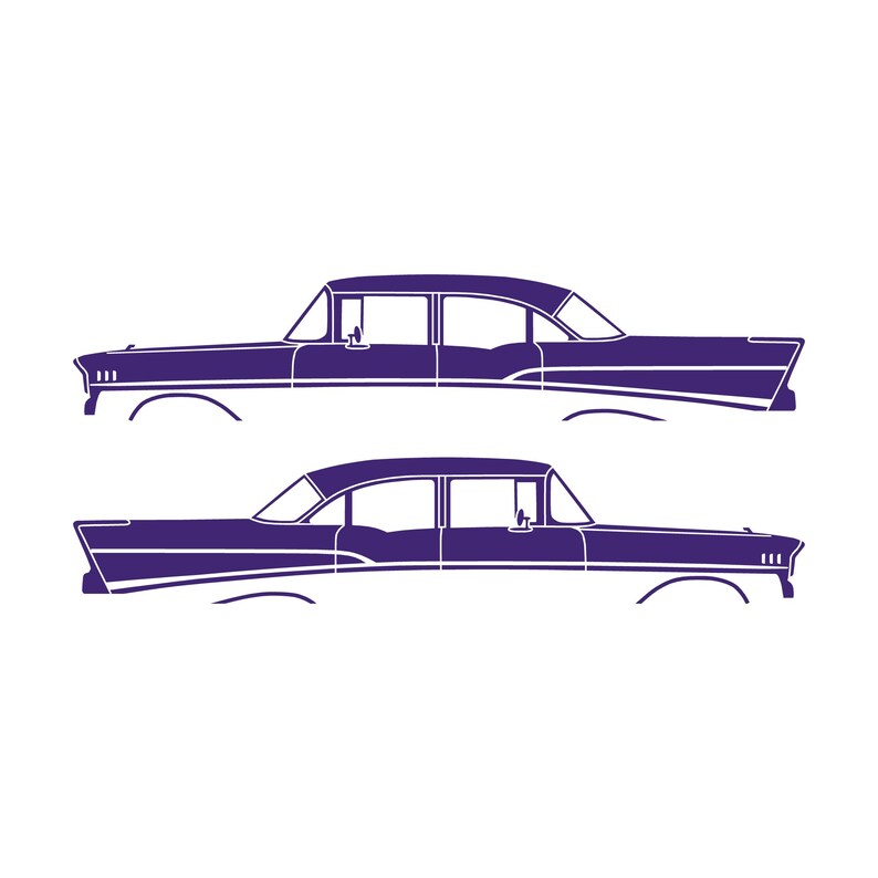 Set Of 2 Lowered Car Silhouette Decal Stickers For 1957 Chevrolet Bel Air 4-door Sedan Coupe Purple