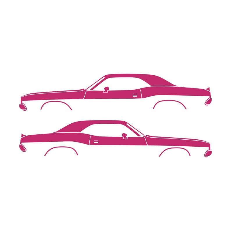 Set Of 2 Car Silhouette Decal Stickers For Dodge Challenger Classic Hardtop 1st Gen 1970-74 Coupe Pink