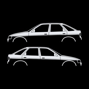 Set Of 2 Car Silhouette Decal Stickers For Ford Escort Mk5 5-door Hatchback White
