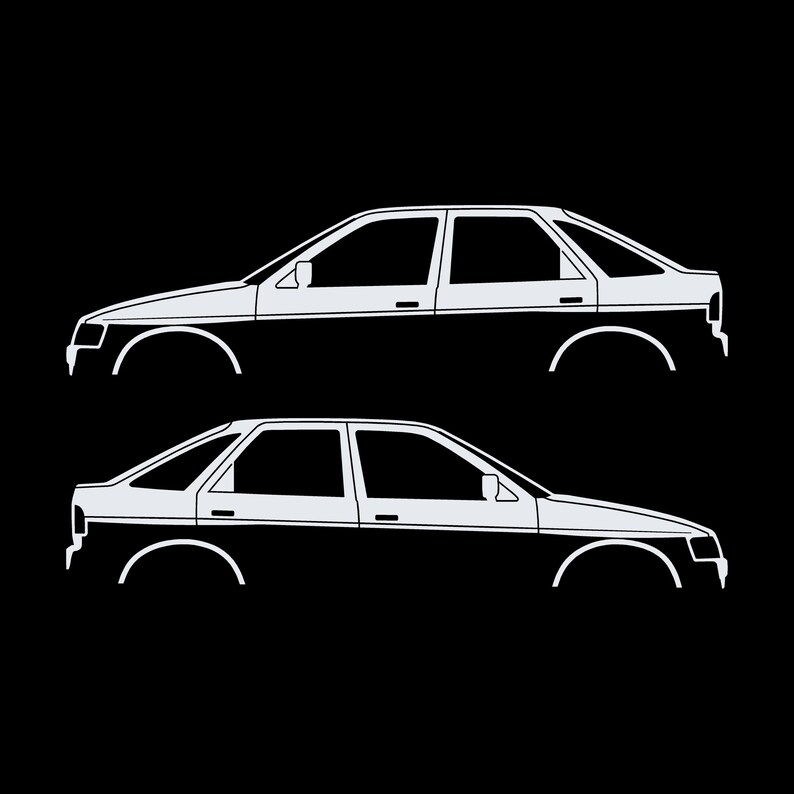 Set Of 2 Car Silhouette Decal Stickers For Ford Escort Mk5 5-door Hatchback White