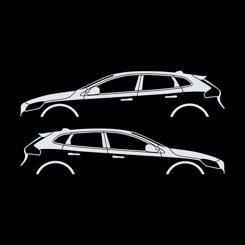Set Of 2 Car Silhouette Decal Stickers For Volvo V40 2012-19 White