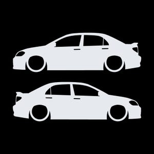 Set Of 2 Lowered Car Silhouette Decal Stickers For Toyota Corolla S XRS 9th Gen Sedan White