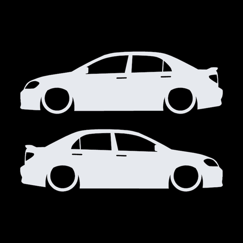 Set Of 2 Lowered Car Silhouette Decal Stickers For Toyota Corolla S XRS 9th Gen Sedan White
