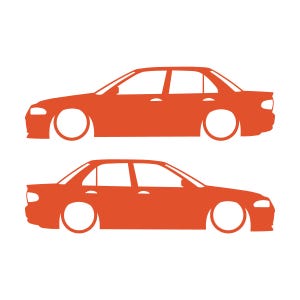 Set mit 2 Aufklebern für tiefergelegte Mitsubishi Lancer Evo 1 2 3 (ohne Heckflügel) Orange