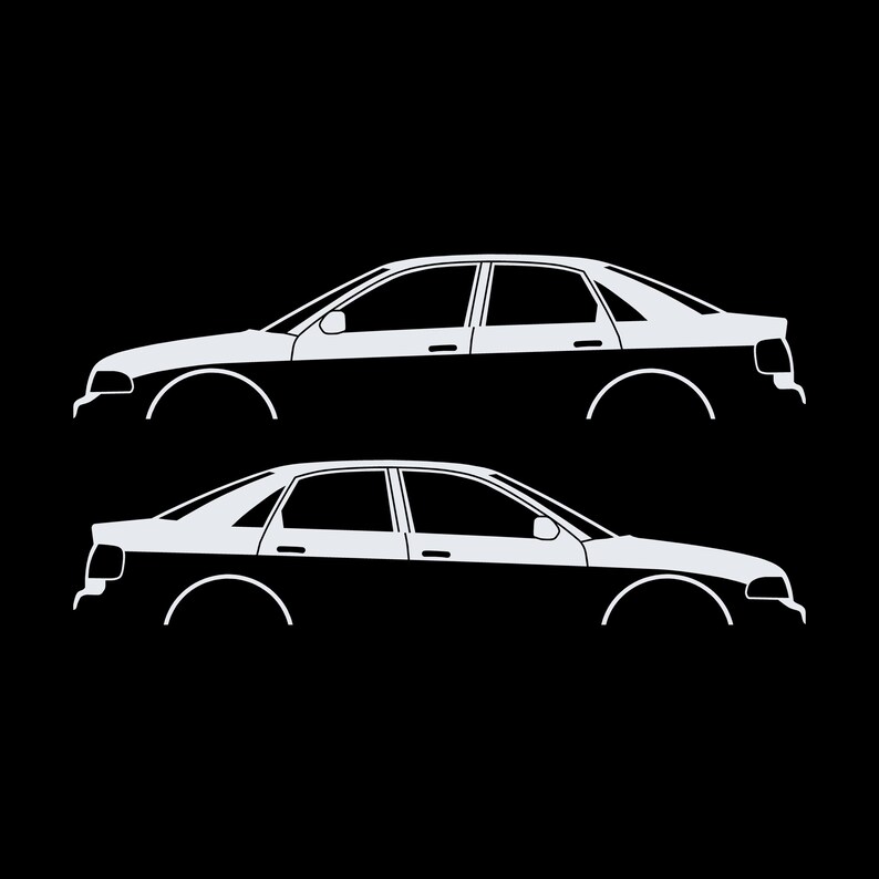 Set Of 2 Lowered Car Silhouette Decal Stickers For Audi A4 S4 B5 Sedan White