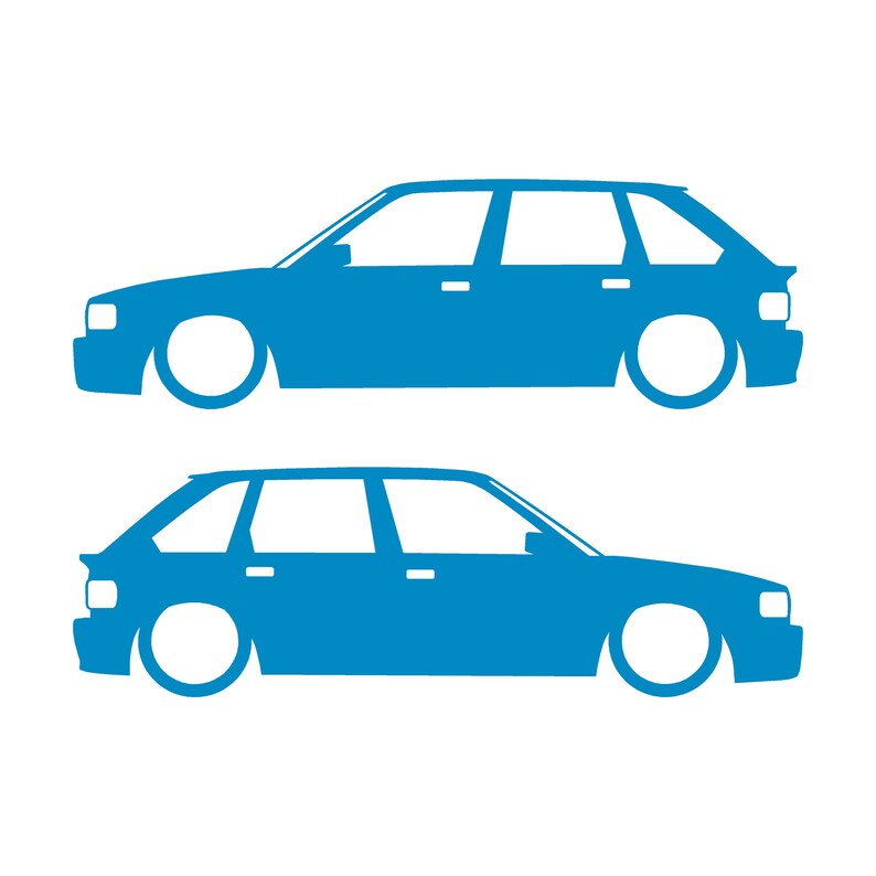Set Of 2 Lowered Car Silhouette Decal Stickers For MG Maestro Turbo Light Blue