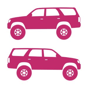 Set di 2 adesivi con silhouette di auto rialzate per Toyota 4Runner di terza generazione Rosa