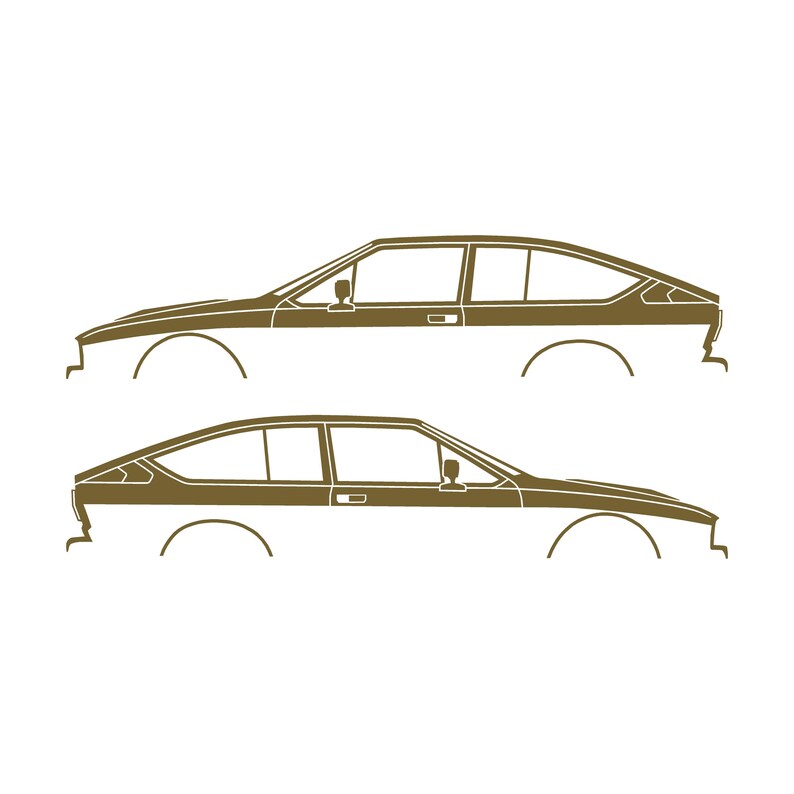 Set van 2 autosilhouet-stickers voor de Alfa Romeo GTV6 Coupé Goud