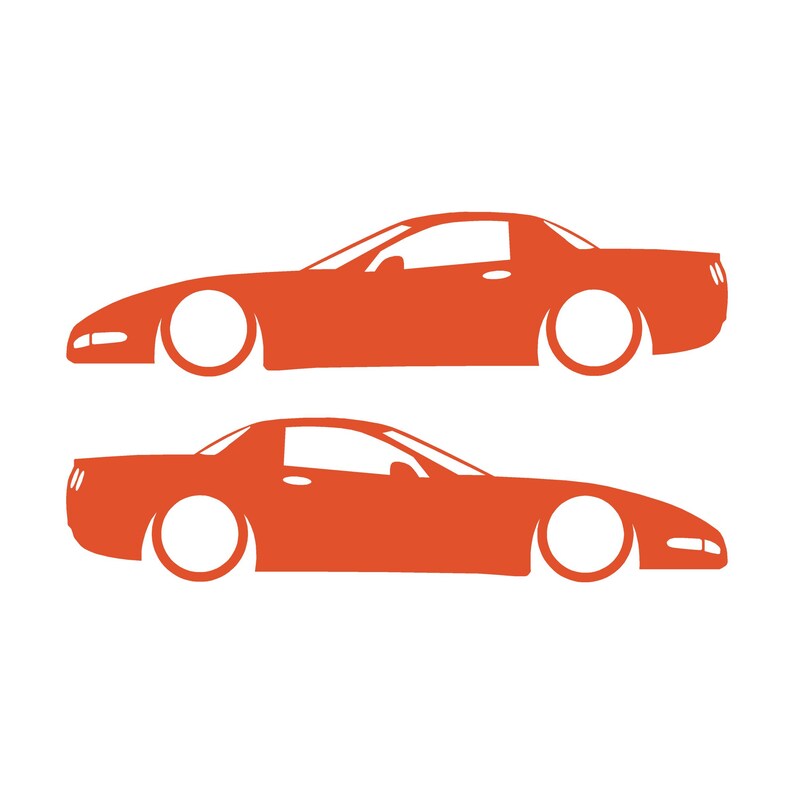 Juego de 2 pegatinas decorativas con silueta de coche rebajado para Chevrolet Corvette C5 Z06 Hardtop Coupé Naranja
