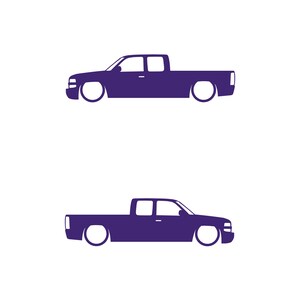 Set Of 2 Lowered Truck Silhouette Decal Stickers For Chevrolet Silverado Extended Cab 1999- 2002 Pickup Purple