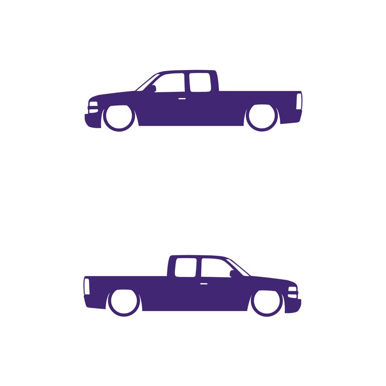 Set Of 2 Lowered Truck Silhouette Decal Stickers For Chevrolet Silverado Extended Cab 1999- 2002 Pickup Purple