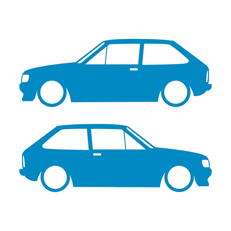 Set van 2 verlaagde auto-silhouetstickers voor Ford Fiesta Mk2 XR2i Light Blue