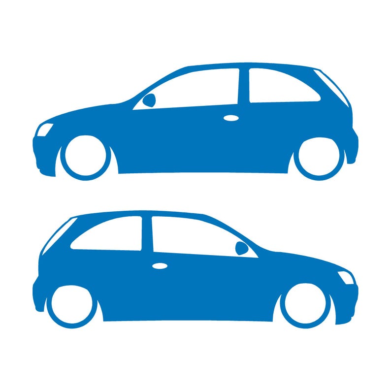 Juego de 2 pegatinas con silueta de coche para Opel Corsa A y Vauxhall Nova Hatchback de 3 puertas. Sky Blue