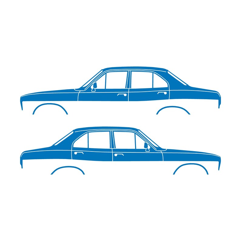 Set med 2 silhuettdekaler för Ford Escort Mk1 2-dörrars Sedan Coupé Sky Blue