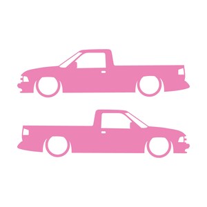 Set Of 2 Lowered Car Silhouette Decal Stickers For Chevrolet S10 2nd Gen Single Cab 1994-97 Soft Pink