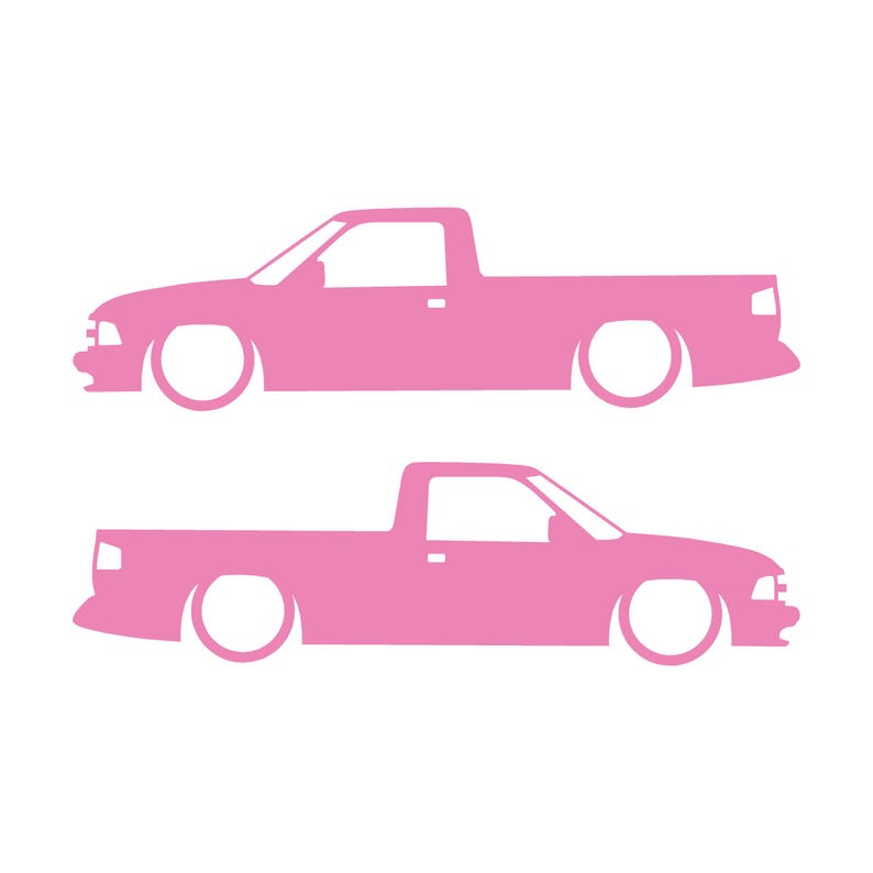 Set Of 2 Lowered Car Silhouette Decal Stickers For Chevrolet S10 2nd Gen Single Cab 1994-97 Soft Pink