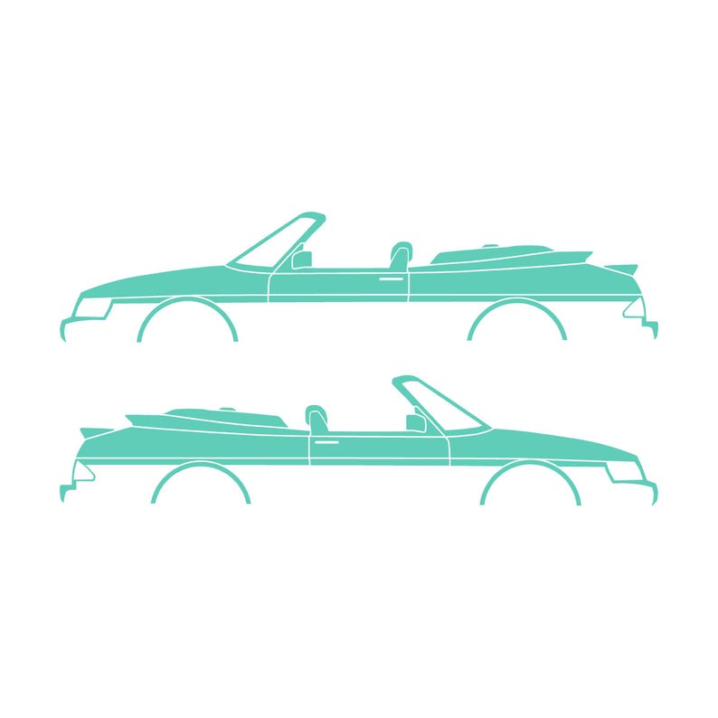 Set med 2 silhuettdekaler för Saab 900 1:a generationens cabriolet Mint