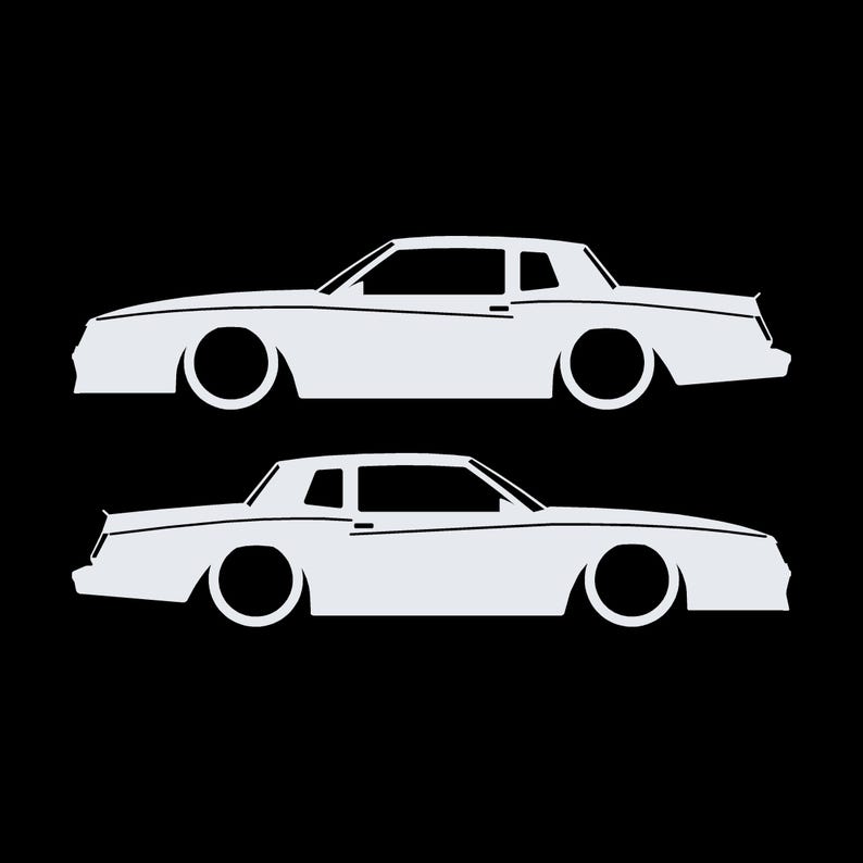 Set Of 2 Car Silhouette Decal Stickers For Chevrolet Monte Carlo SS 4th Gen Outline Coupe White