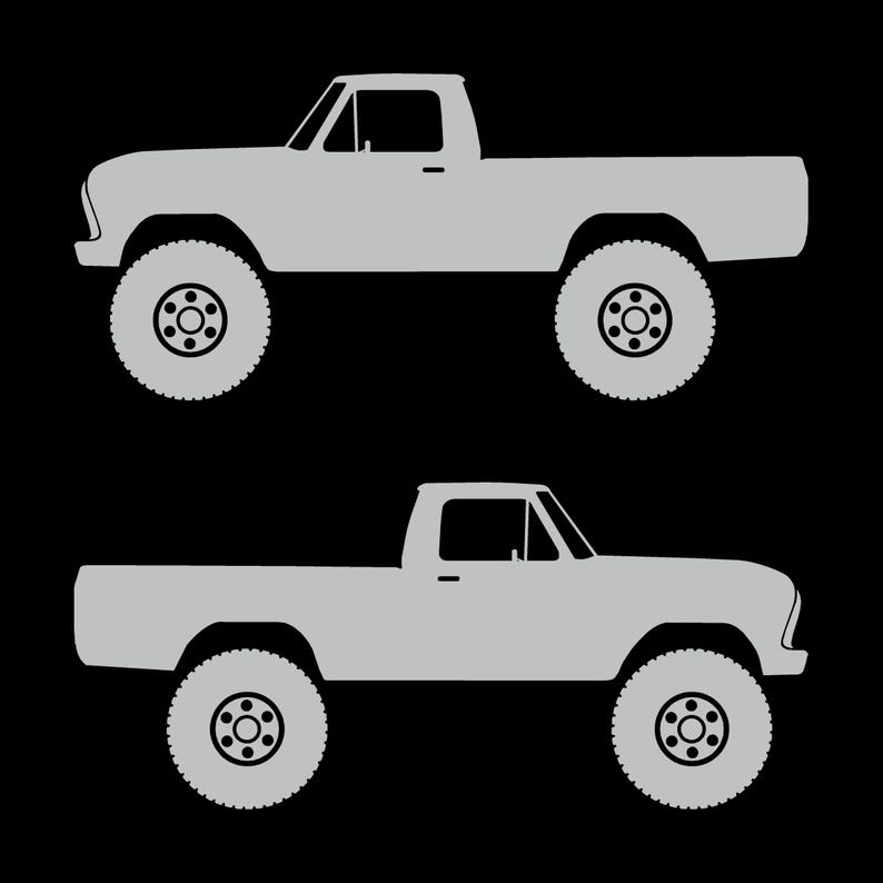 Set Of 2 Car Silhouette Decal Stickers For Ford F100 6th Gen Long Bed Light Grey