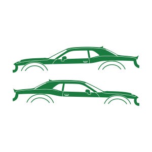 Ensemble de 2 autocollants silhouette de voiture pour Dodge Challenger Hellcat Vert