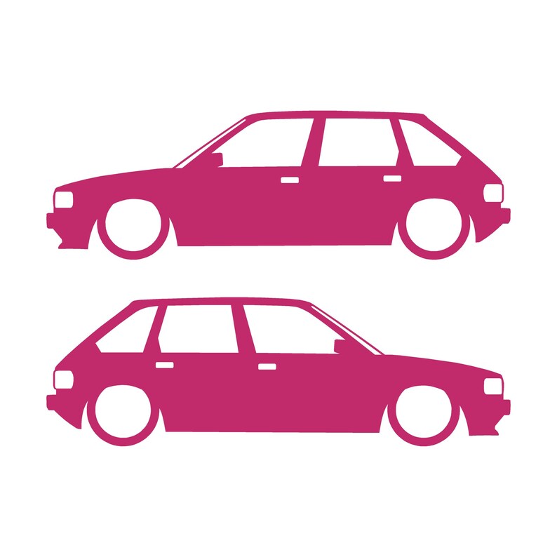 Set Of 2 Lowered Car Silhouette Decal Stickers For Austin Maestro Pink