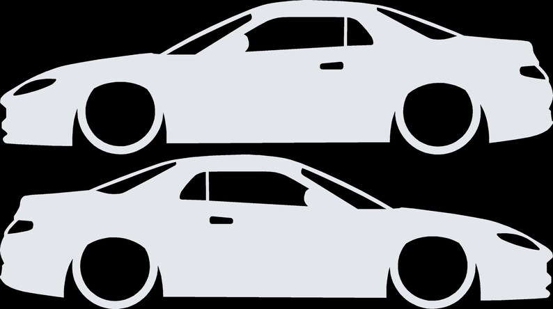 Set di 2 adesivi con silhouette di auto ribassate per Mitsubishi FTO Bianco