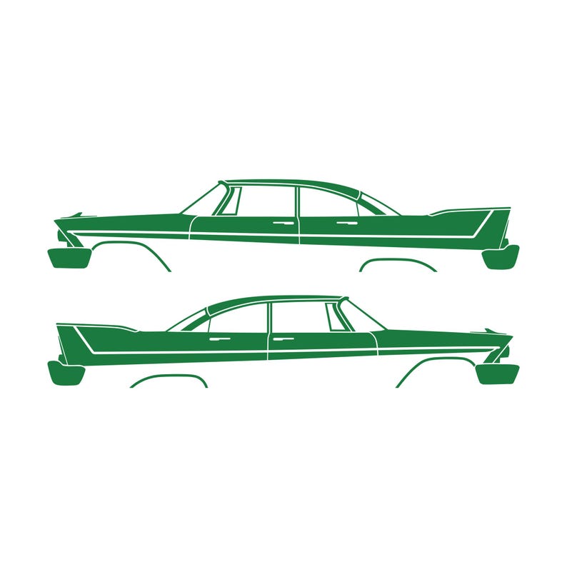 Set Of 2 Car Silhouette Decal Stickers For 1957-58 Plymouth Belvedere Sport Fury 4-door Green