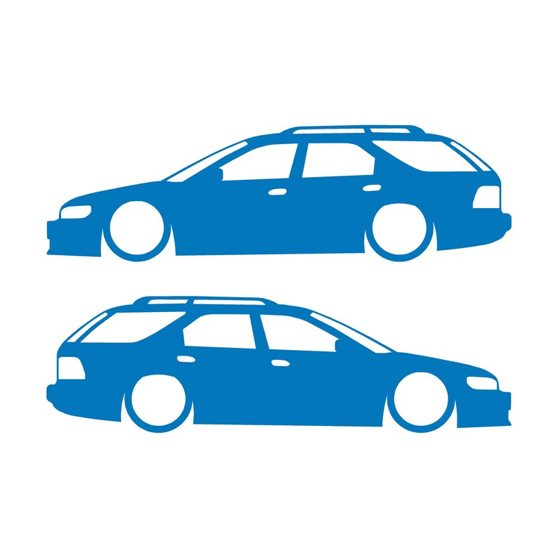 Set med 2 sänkta silhuettdekaler för Honda Accord 5:e generationen 1993-97 kombi Sky Blue