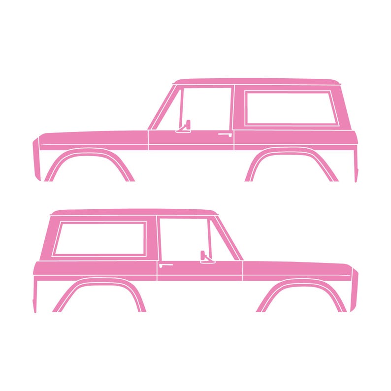 Set Of 2 Car Silhouette Decal Stickers For Classic Ford Bronco 1st Gen Top Removed Soft Pink