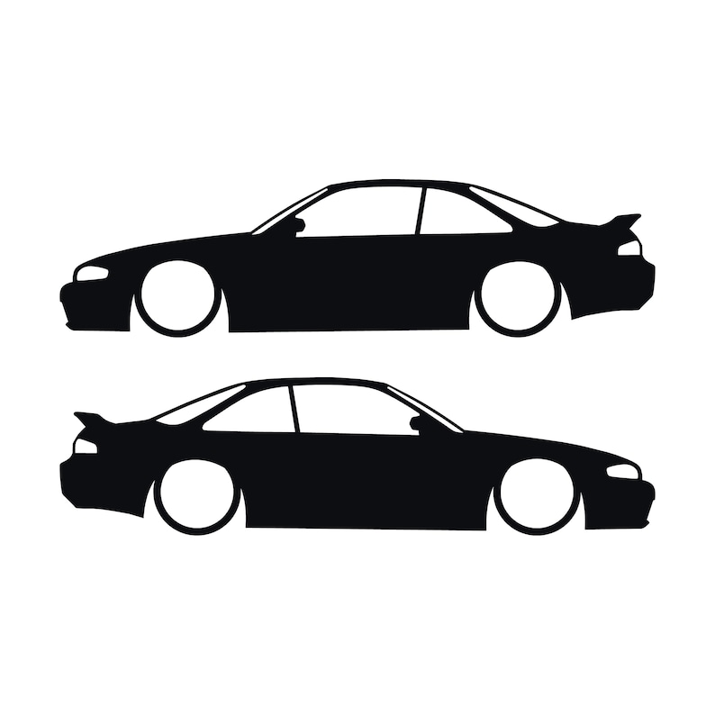 Set Of 2 Lowered Car Silhouette Decal Stickers For Nissan 240 SX S14 Silvia ZENKI Black