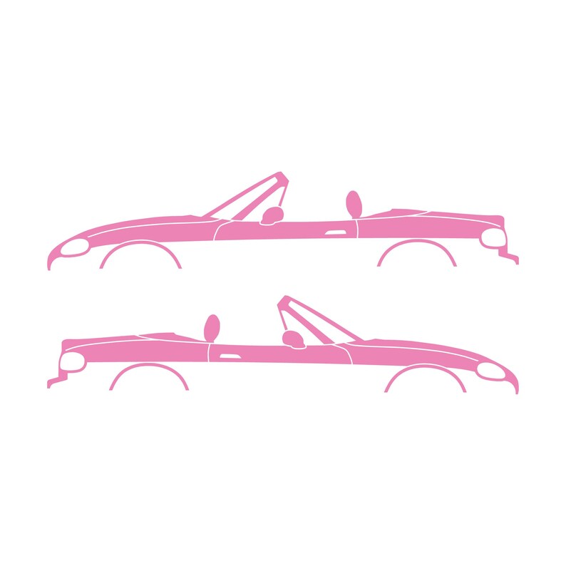 Set Of 2 Lowered Car Silhouette Decal Stickers For Mazda Miata MX5 NB Soft Pink