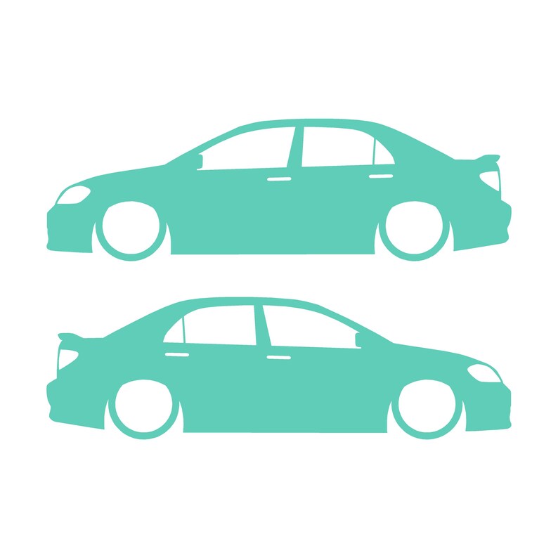 Set Of 2 Lowered Car Silhouette Decal Stickers For Toyota Corolla S XRS 9th Gen Sedan Mint