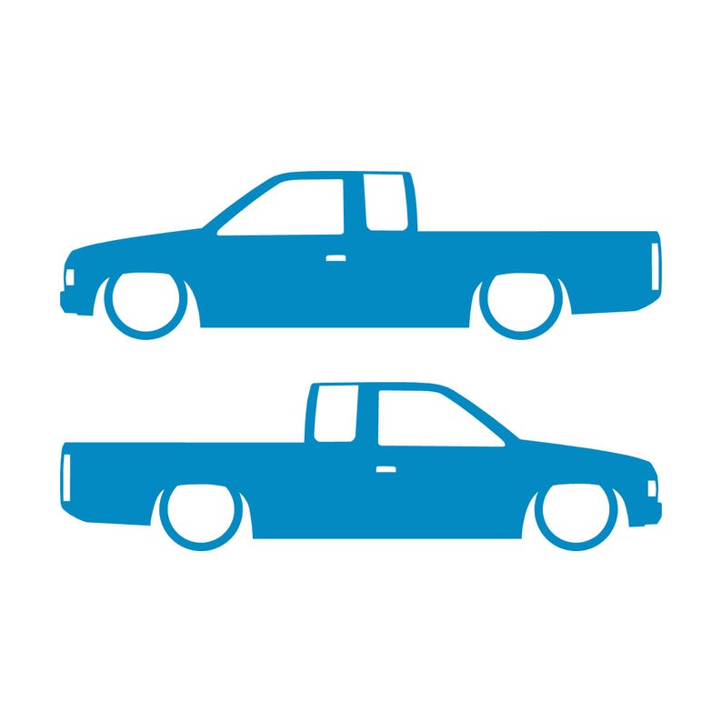 Set Of 2 Lowered Truck Silhouette Decal Stickers For Nissan Hardbody Ext Cab D21 Pickup Light Blue