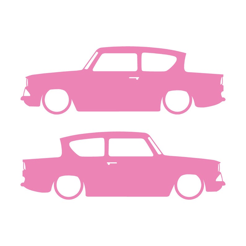 Lot de 2 autocollants silhouette de voiture pour Ford Anglia 105e Soft Pink