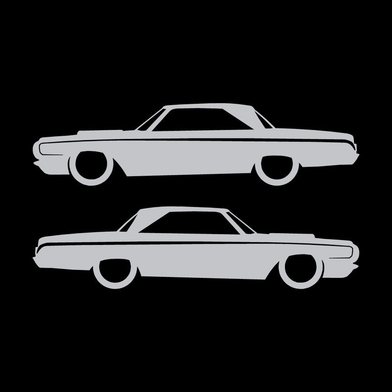 Set Of 2 Car Silhouette Decal Stickers For 1964 Dodge Polara Max Wedge 2-door Hardtop Coupe Silver