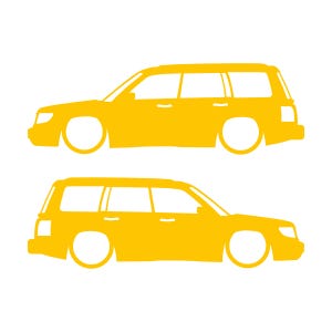 Set Of 2 Lowered Car Silhouette Decal Stickers For Subaru Forester 1st Gen SF Yellow