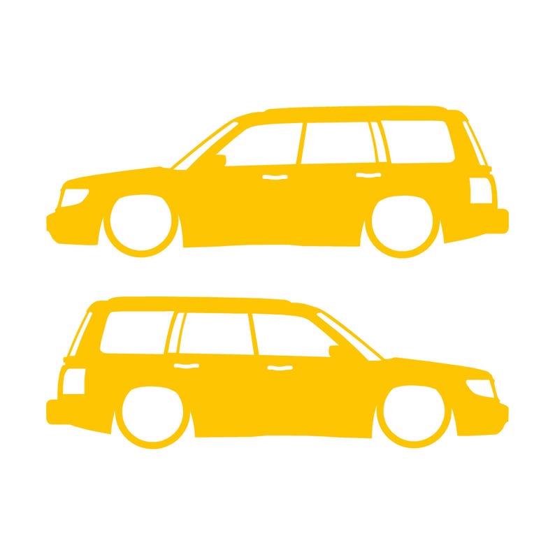 Set Of 2 Lowered Car Silhouette Decal Stickers For Subaru Forester 1st Gen SF Yellow