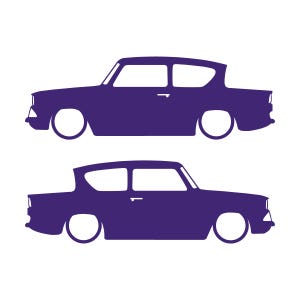 Lot de 2 autocollants silhouette de voiture pour Ford Anglia 105e Violet