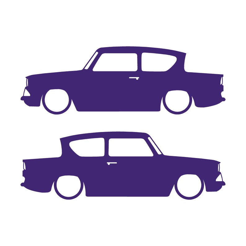 Lot de 2 autocollants silhouette de voiture pour Ford Anglia 105e Violet