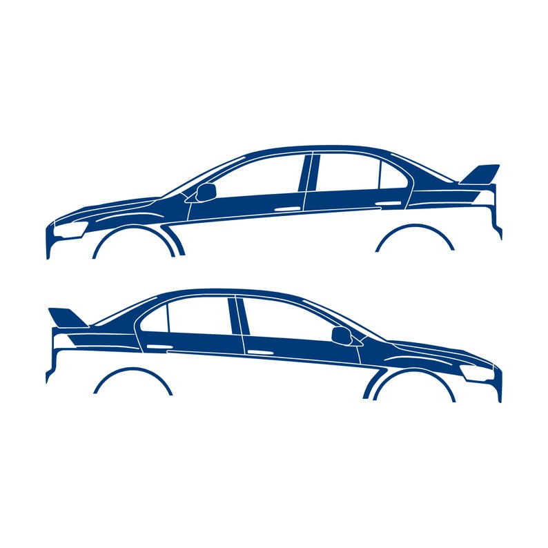 Set Of 2 Lowered Car Silhouette Decal Stickers For Mitsubishi Lancer Evo X 10 Blue