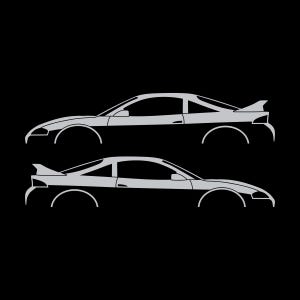 Set Of 2 Car Silhouette Decal Stickers For Mitsubishi Eclipse 2nd Gen 2Gb 1997-99 GS-T GSX Rear Spoiler Silver