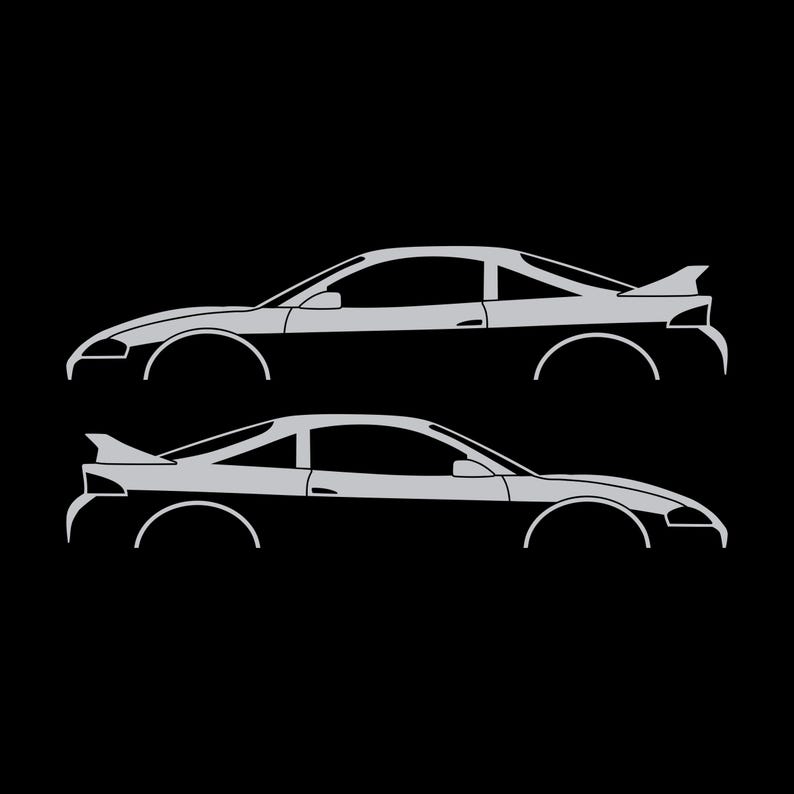 Set Of 2 Car Silhouette Decal Stickers For Mitsubishi Eclipse 2nd Gen 2Gb 1997-99 GS-T GSX Rear Spoiler Silver