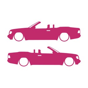 Set van 2 autosilhouet-stickers voor de Mercedes E-Klasse W124 Cabriolet. Roze