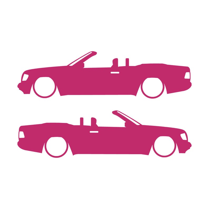 Set van 2 autosilhouet-stickers voor de Mercedes E-Klasse W124 Cabriolet. Roze