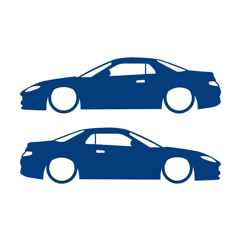Set di 2 adesivi con silhouette di auto ribassate per Mitsubishi FTO Blu