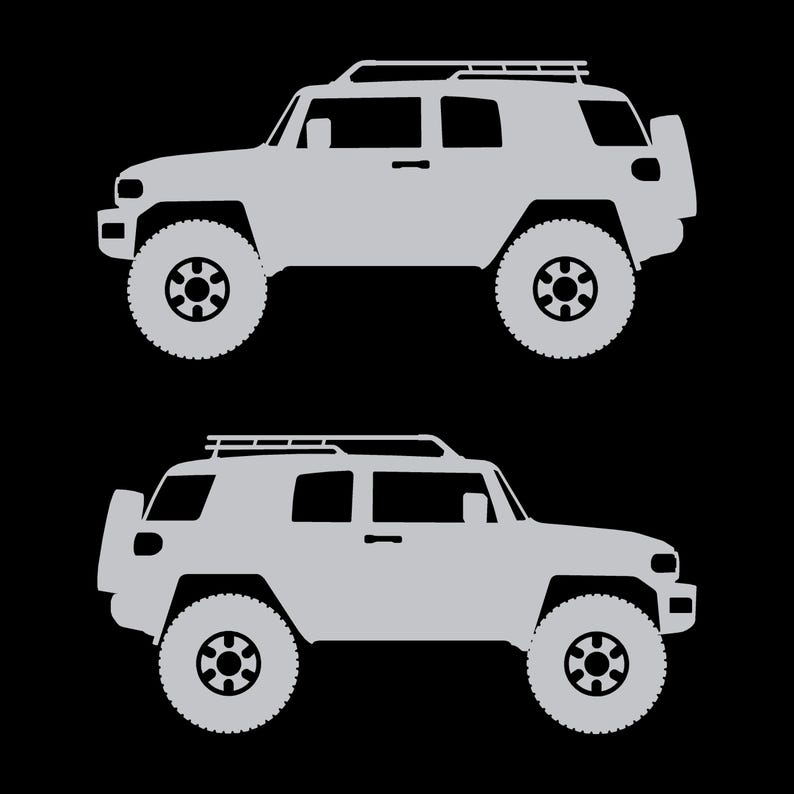 Set Of 2 Lifted Car Silhouette Decal Stickers For Toyota FJ Cruiser Silver