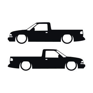 Juego de 2 calcomanías con silueta de auto rebajado para Chevrolet S10 de segunda generación, cabina simple, 1998-2004 Negro