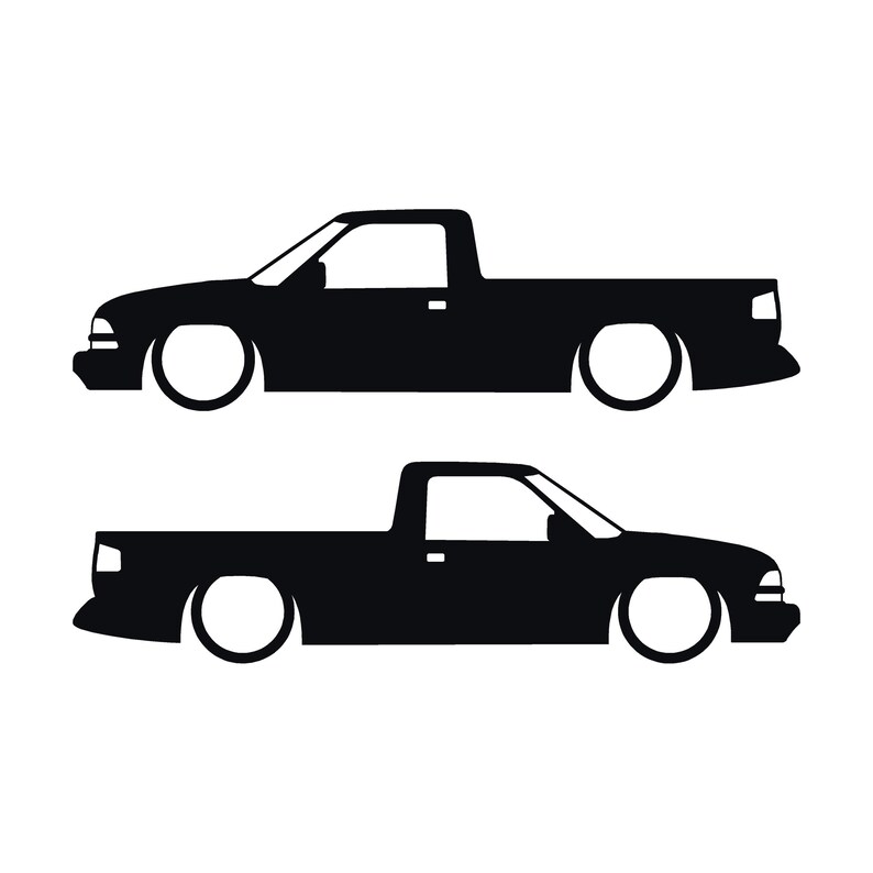 Juego de 2 calcomanías con silueta de auto rebajado para Chevrolet S10 de segunda generación, cabina simple, 1998-2004 Negro